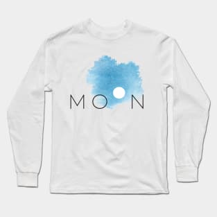 Full Moon Phases Blue Watercolor Sky Long Sleeve T-Shirt